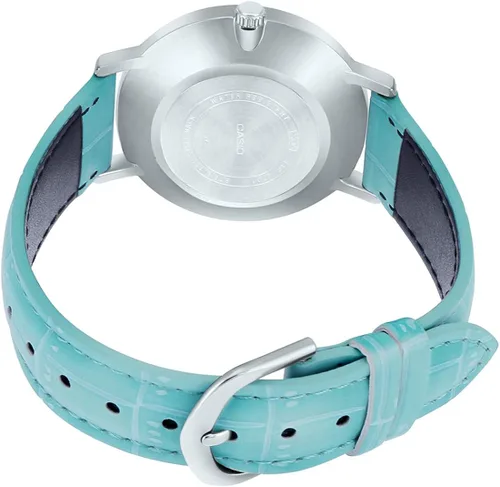 Miniatura 4 de Casio LTP-VT01L-7B3 - Reloj analógico con esfera plateada y correa de piel azul para mujer