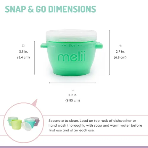 Miniatura 7 de melii Snap & Go Contenedores de almacenamiento de alimentos para bebés, paquete de 4 recipientes apilables de 6 onzas con tapas herméticas, sin BPA