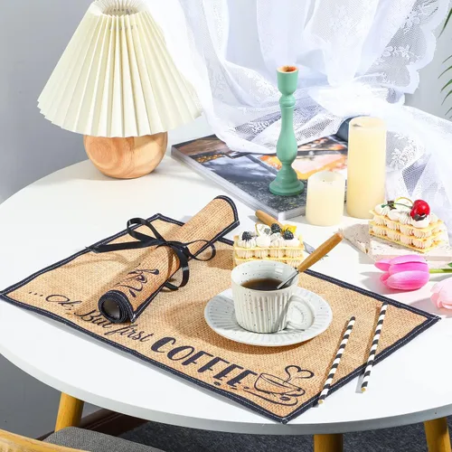 Miniatura 7 de Tegeme 2 tapetes de café de 18 x 12 pulgadas mate para encimera, manteles individuales rústicos de arpillera, decoración para máquina de espresso