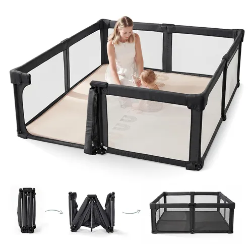 Miniatura 12 de Doradotey - Corralito plegable y premontado para bebés y niños pequeños, corralito grande de 55 x 79 pulgadas para interiores, juego de valla