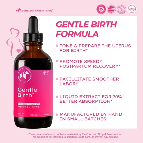 Miniatura 2 de Mountain Meadow Herbs Gentle Birth for Birth Prep / Preparación del parto, extracto de hierbas líquido de acción rápida para apoyo al parto - 4oz