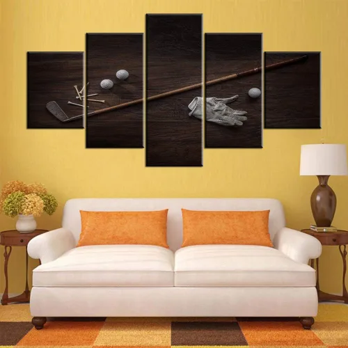 Miniatura 32 de Piezas de golf para decoración de pared, pinturas en blanco y negro, arte de pared para sala de estar, golf, deportes, obras de arte de 5 piezas