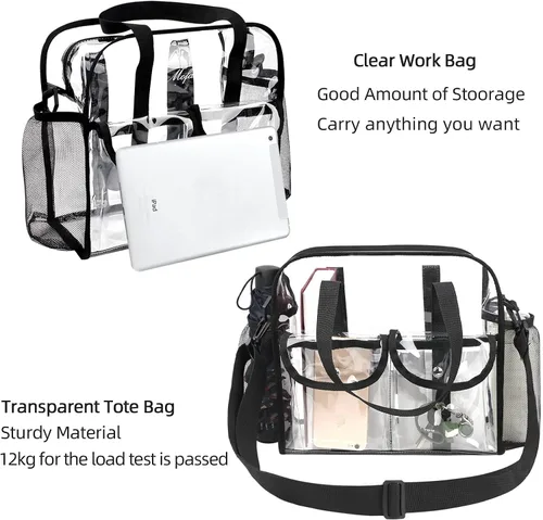 Miniatura 5 de MOFASVIGI Bolsa transparente aprobada para estadios, transparente, impermeable, para trabajo, juegos deportivos, conciertos, viajes, 12 x 12 x 6