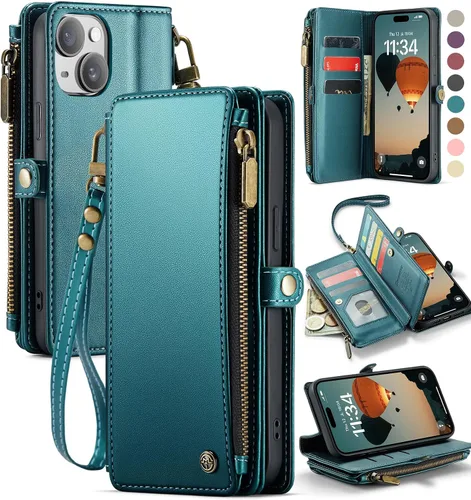 Miniatura 10 de Defencase Compatible con iPhone 15 Plus Funda Cartera con Tarjetero de Bloqueo RFID para Mujeres y Hombres, Cuero PU Cierre Magnético Plegable Rojo