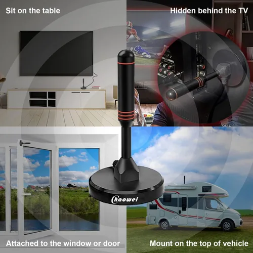 Miniatura 7 de Chaowei Antena digital HDTV con base magnética, cable coaxial HDTV de 16.5 pies, antena de TV portátil para interiores y exteriores para 4K 1080p