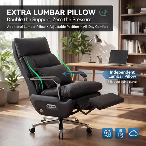 Miniatura 7 de Dual Motor Executive Office Chair with Footrest, One-Touch Reset, 170° Reclining Wide Seat Ergonomic Leather Desk Chair, 450LBS Big and Tall for