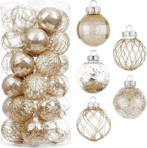 Miniatura 10 de CristBest Juego de adornos de bolas de Navidad de 30 unidades, 2.36 pulgadas, de plástico transparente, inastillables, con relleno delicado Negro