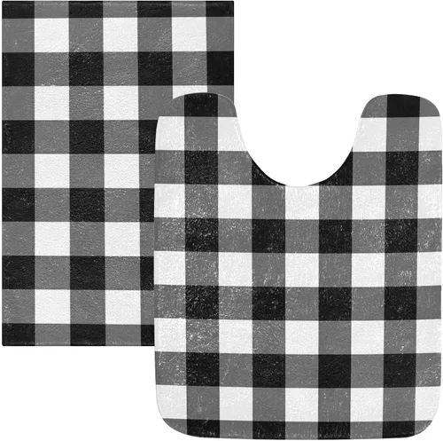 Miniatura 26 de Tapete de baño a cuadros negros y morados, suave, absorbente, lavable, tapete de baño para suelo de baño, tapete de baño antideslizante para baño