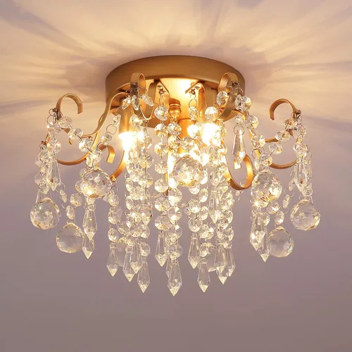 Miniatura 16 de Q&S Mini Lámpara de Araña de Cristal, Lámpara de Araña Rosa Moderna, Pequeña Lámpara Colgante para Habitación de Princesa, Vestidor, Baño, Tienda