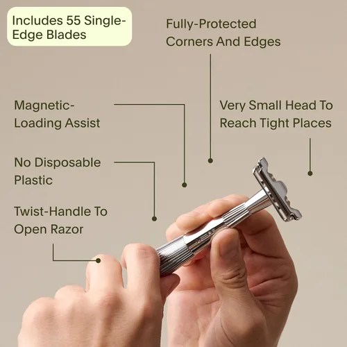 Miniatura 2 de Leaf Thorn Razor by Leaf Shave, maquinilla de afeitar de una sola hoja de metal para hombres y mujeres, cabeza fija con asistencia de carga