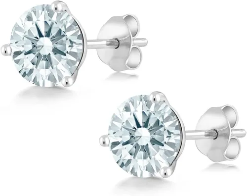 Miniatura 25 de Gem Stone King Aretes de oro de 14 quilates, 0.236 in, piedra natal redonda, Martini, 3 puntas, aretes de oro para mujer