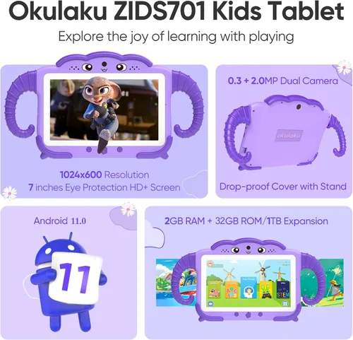 Miniatura 2 de Tableta para Niños de 7 Pulgadas Tabletas para Niños de 3-7 32 GB Tabletas para Niños Pequeños con YouTube Funda WiFi Cámara Dual, Tableta