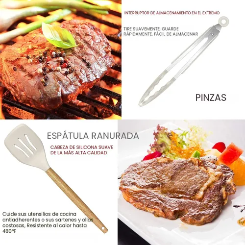 Miniatura 3 de Juego de utensilios de cocina - 35 piezas de utensilios de cocina con rallador, pinzas, espátula de cuchara y girador hechos de silicona resistente