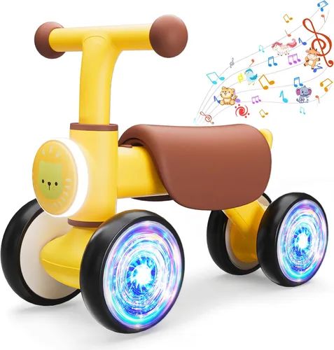 Miniatura 9 de Doselie Bicicleta de equilibrio para niños pequeños de 1 a 2 años, 4 ruedas, iluminación colorida con música, bicicleta de equilibrio para bebés