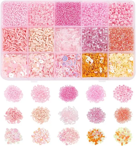 Miniatura 10 de NBEADS 15 colores 6/0 cuentas de semillas de vidrio, alrededor de 3000 cuentas redondas azules de poni de 0.15 pulgadas, cuentas sueltas para diseño