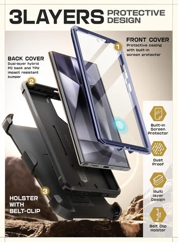 Miniatura 5 de SUPCASE Funda para Samsung Galaxy S24 Ultra con soporte, [Unicorn Beetle Pro] [2 marcos frontales]
