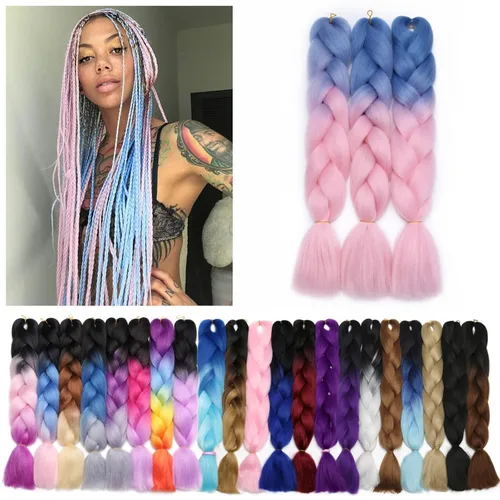 Miniatura 77 de Benehair Extensiones de cabello trenzado ombré de 24 pulgadas, 1 paquete de extensiones de cabello trenzado jumbo de alta temperatura, cabello