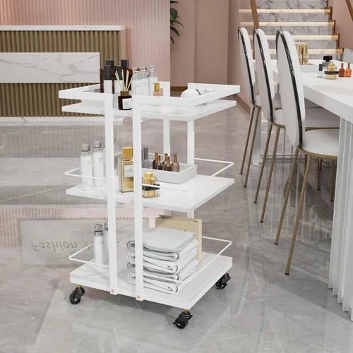 Miniatura 2 de Carrito de Esteticista con Ruedas, Carrito Rodante Utilitario para Salón, Organizador de Almacenamiento Móvil Blanco para Spa de Belleza