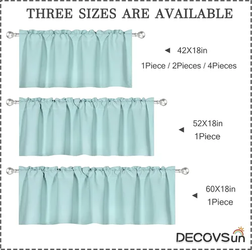 Miniatura 2 de DECOVSUN Cenefas Aqua para ventanas de cocina, con bolsillo para barra, opacas, con aislamiento térmico, 1 panel de 42 x 18 pulgadas