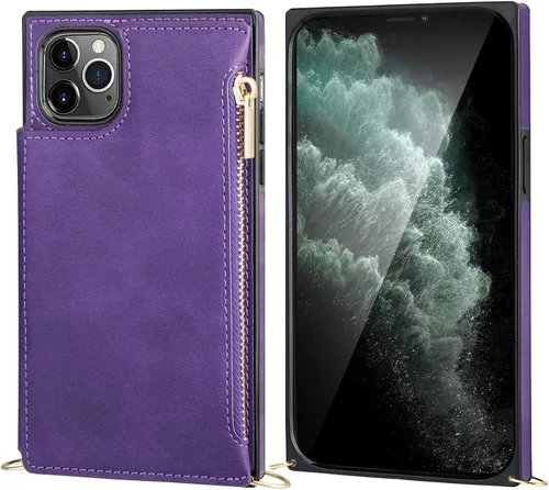 Miniatura 5 de Bocasal Funda tipo cartera cruzada para iPhone 11 Pro con tarjetero, protector de ranura para tarjetas con cremallera, a prueba de golpes