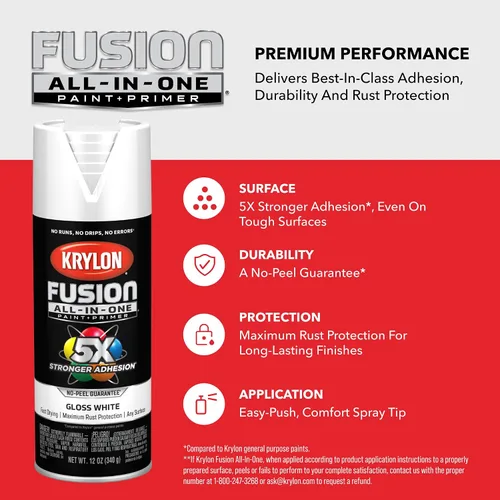 Miniatura 8 de Krylon Fusion All-In-One Paint & Primer K02727007 - Pintura en aerosol brillante, 12 onzas, blanco