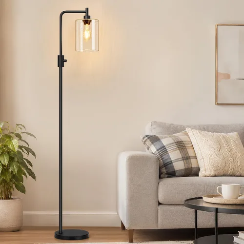 Miniatura 24 de 【Actualizada】Lámpara de pie regulable para sala de estar con pantalla de cristal, lámpara de pie moderna de níquel cepillado con bombilla LED de 900