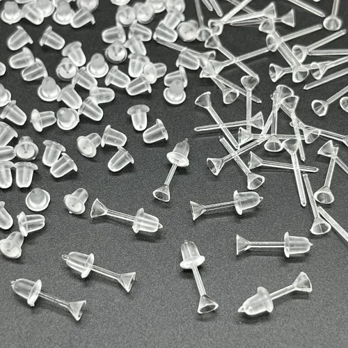 Miniatura 6 de Aretes transparentes para deportes, 300 pares de aretes transparentes y parte trasera de aretes, cabeza de copa de 0.157 in 0.157 in cabeza de copa