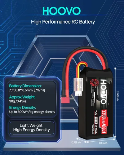 Miniatura 3 de HOOVO 2S Shorty Lipo Battery 2200mAh 100C 7.4V RC Lipo Batería con conector Deans para FPV Racing Drone RC Avión Helicóptero Quadcopter Car-2 Pack