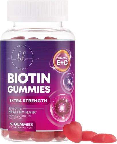 Gomitas de vitaminas para el cabello con biotina, 5000 mcg por porción, apoyo al crecimiento del cabello con vitaminas E y C para un cabello más