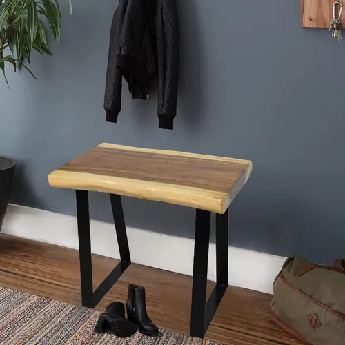 Miniatura 3 de Banco rectangular de madera natural, taburetes de entrada de madera maciza de 20 x 13 x 18 pulgadas de alto, mesa auxiliar rústica con borde vivo