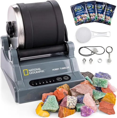 Miniatura 11 de Kit de pulidor de rocas para aficionados de National Geographic - Pulidora de rocas para niños y adultos, barril con reducción de ruido, grano, 1.13