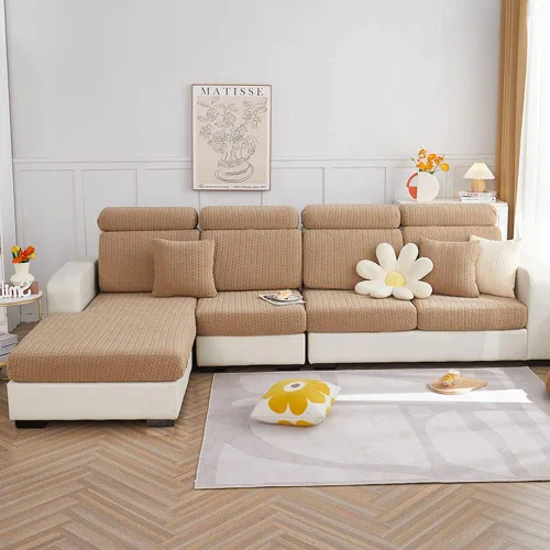 Miniatura 10 de vctops Funda de sofá de jacquard suave, funda elástica para sofá, funda elástica para sofá, parte inferior elástica, protector de muebles Beige