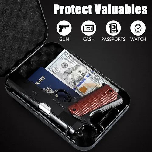 Miniatura 4 de Dalmbox - Caja fuerte para pistolas, caja de seguridad pequeña para pistolas de mano con cerradura de combinación, caja fuerte portátil para viajes