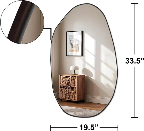 Miniatura 4 de BOMINICA Espejo de Pared Irregular Espejo Asimétrico para Baño Sala de Estar Entrada Dormitorio, 19.5" x 33.5" Negro