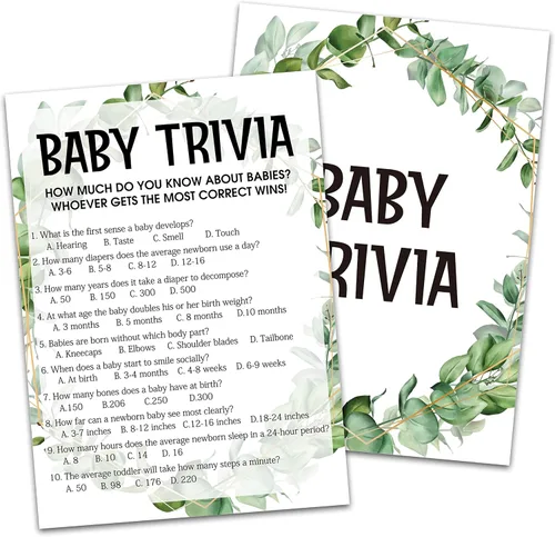 Miniatura 9 de Greenery - Tarjetas de juego de eucalipto para baby shower, suministros de fiesta de revelación de género de la selva tropical, diseño neutro
