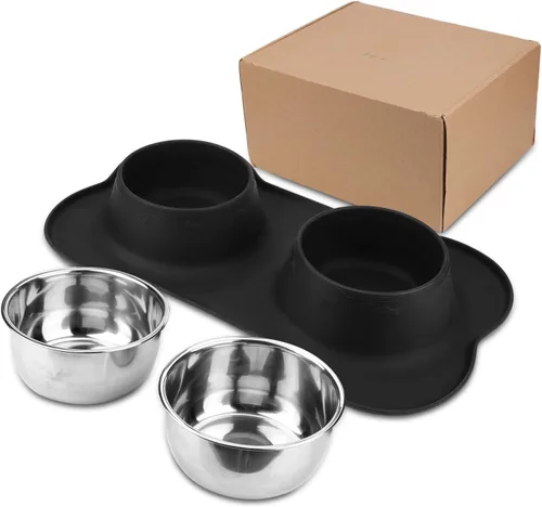 Miniatura 8 de AsFrost Cuencos para comida de perro de acero inoxidable Cuencos para mascotas y cuencos para agua de perro sin derrames ni deslizamiento, cuencos