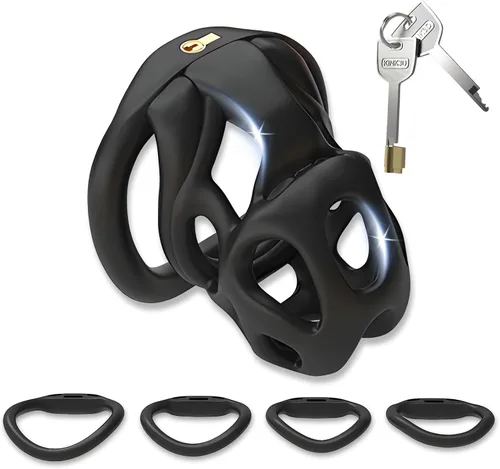 Miniatura 11 de Jaula de castidad masculina – Jaula de pene con cerradura invisible empotrada con 4 anillos de diferentes tamaños y 2 llaves, juguetes sexuales