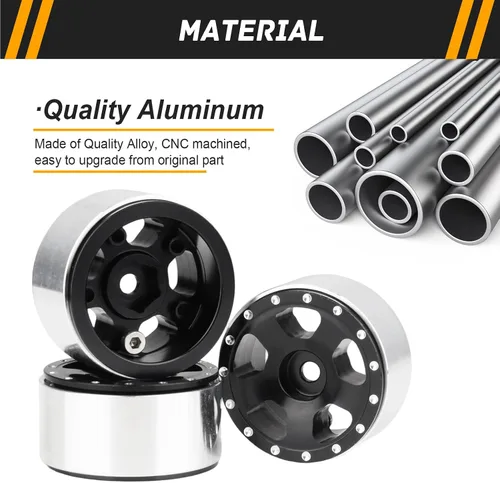Miniatura 3 de Ruedas Micro 1.0 Beadlock con tuercas de seguridad para actualizaciones mecanizadas CNC de aluminio SCX24 1/24 (paquete de 4) (tipo 1)