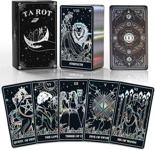Miniatura 10 de WJPC Juego de cartas de tarot de lámina de oro rosa con guía y caja de regalo para principiantes y expertos. Tarjetas de juego de adivinación