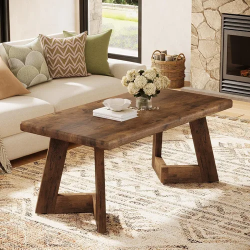 Miniatura 3 de Tribesigns Mesa auxiliar, mesa central de granja con patas en forma de V, mesas rectangulares de sala de estar de 47.2 x 23.6 pulgadas, fácil