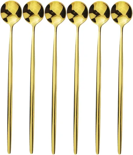 Miniatura 15 de Cubertería de acero inoxidable 304 de cobre de mango largo Cucharas de té de helado Cucharas de mezcla Vajilla Vajilla Servicio de cocina Juego