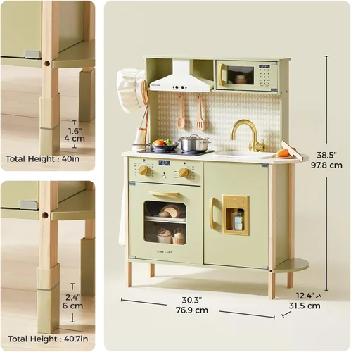 Miniatura 8 de Tiny Land Juego de cocina para niños, juego de cocina de granja de madera, juego de chef para niños pequeños con luces y sonidos reales, juguetes