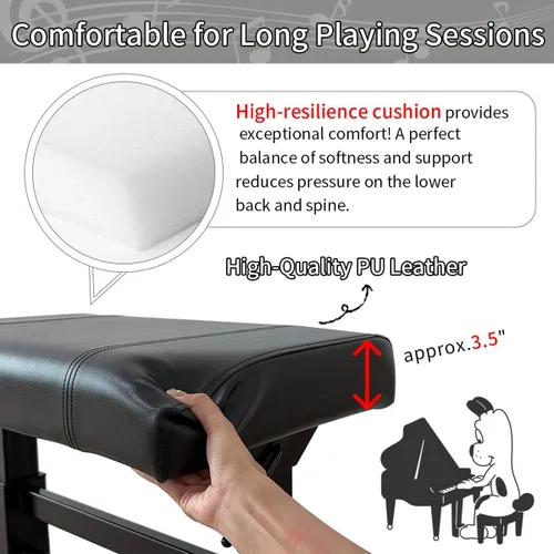 Miniatura 5 de lumizone Banco de teclado con elevación hidráulica – Banco de piano de altura ajustable, taburete de piano resistente con cuero PU de 23.62" x