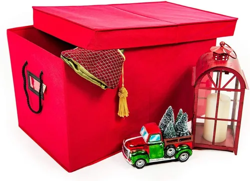 Caja de almacenamiento multiusos para decoración navideña: contenedor independiente con soporte para etiqueta de identificación para una fácil