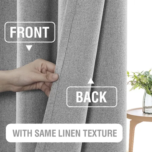 Miniatura 6 de H.VERSAILTEX Cortinas de lino 100% opacas, cortinas térmicas para sala de estar, cortinas de arpillera texturizadas con ojales de lino de doble