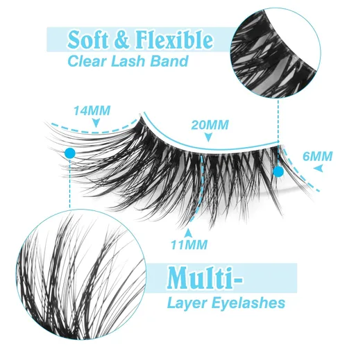 Miniatura 4 de Pestañas postizas de zanlufly, de aspecto natural, de media longitud, de visón, pestañas postizas de ojo de gato, banda invisible ligera