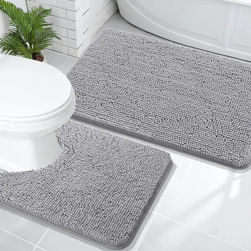 Miniatura 62 de OLANLY Juego de alfombras de baño de 2 piezas, alfombras de baño de chenilla suave y absorbente y alfombra de contorno en forma de U para inodoro