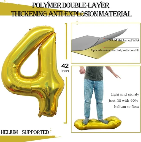 Miniatura 2 de Globos GOER con número 40 para decoraciones de fiesta de cumpleaños número 40, globos de helio de aluminio jumbo de 42 pulgadas para aniversario Oro