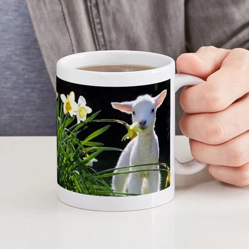 Miniatura 4 de CafePress EASTER LAMB AND FLOWERS - Taza de café de cerámica de 11 oz (11.0 fl oz)