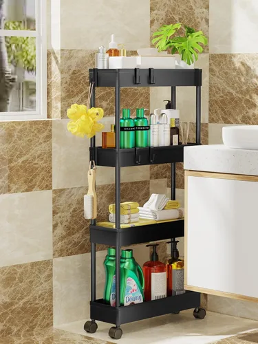 Miniatura 9 de LEHOM Carrito de almacenamiento delgado de 5.1 pulgadas, organizador de baño de 4 niveles, estantería móvil, carrito utilitario rodante, organizador